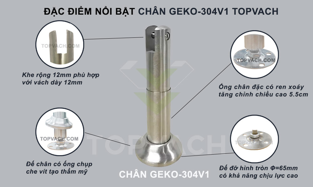 Đặc điểm chân vách ngăn vệ sinh geko-304v1