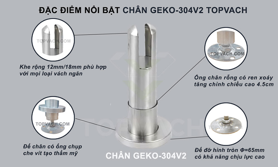 Đặc điểm chân vách ngăn vệ sinh geko-304v2