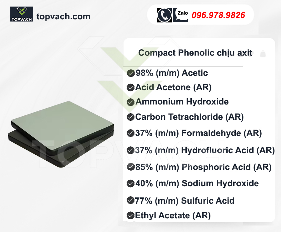 Đặc tính chống axit tấm compact phenolic