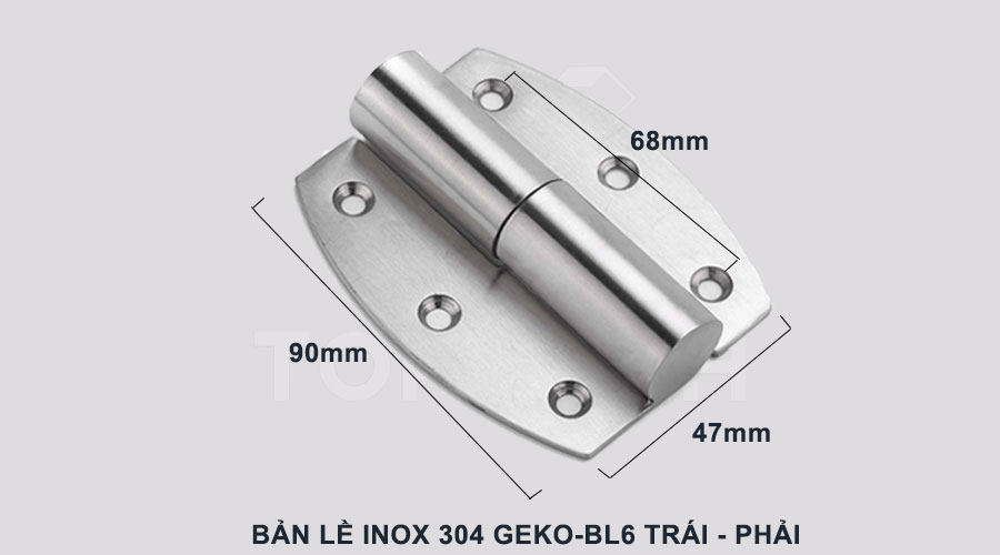 Kích thước bản lề inox 304 6 lỗ trái phải