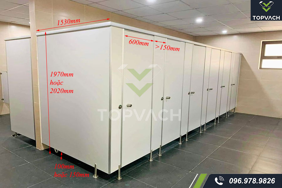 Kích thước vách ngăn vệ sinh compact hpl