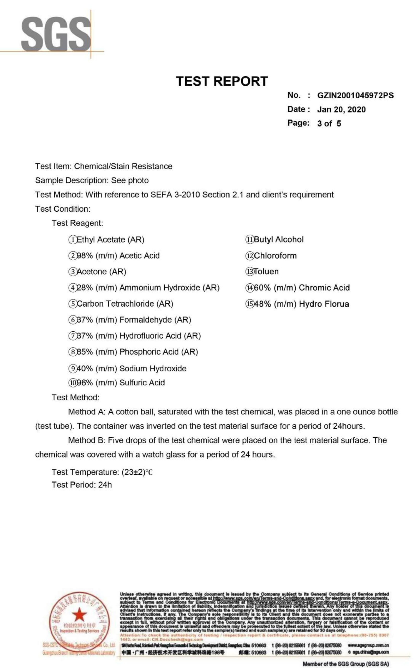 Test report tấm compact chịu axit