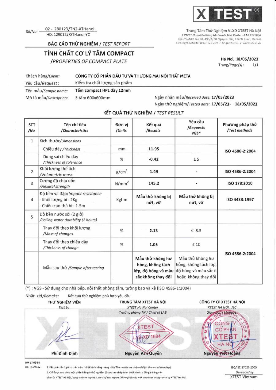 Độ bền cơ học của tấm Compact HPL đã được kiểm chứng